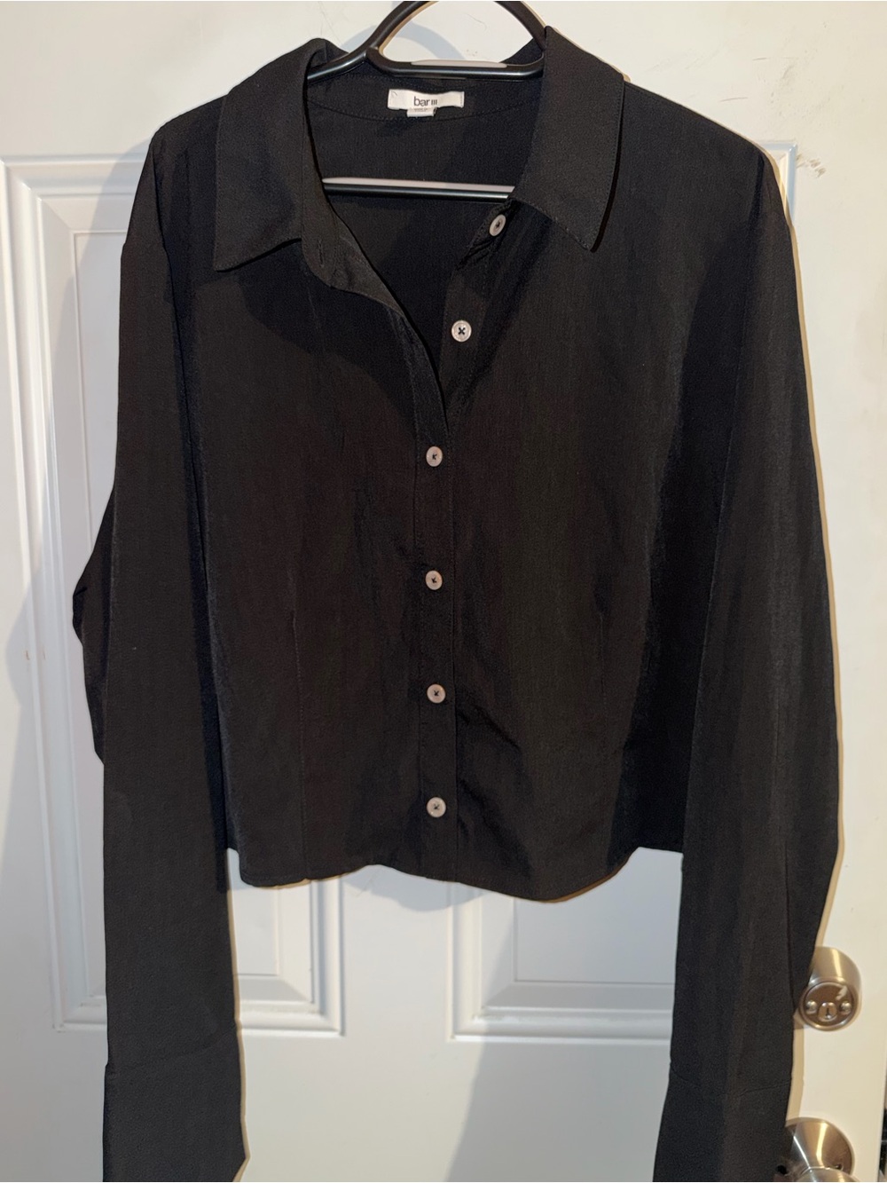 Bar III Black Long-Sleeve Button-Down Collared Shirt